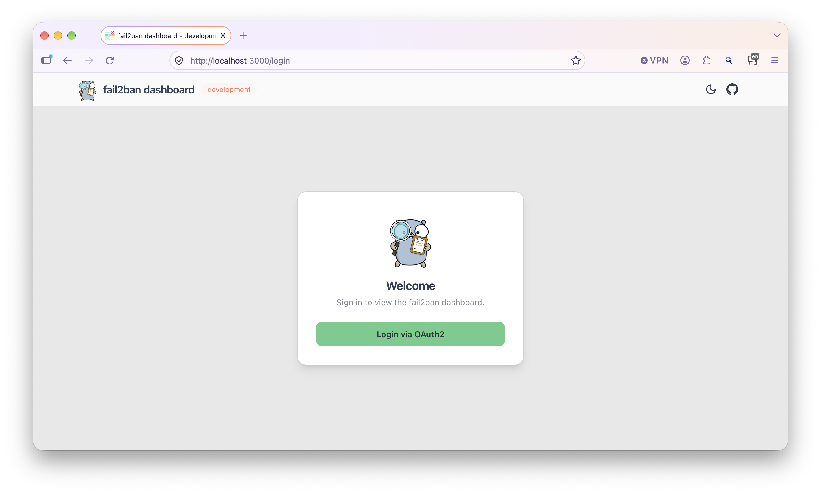 OAuth2 login screen of fail2ban-dashboard